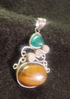 Nice Vintage Silver Tone Stainless Steel Gemstone Pendant Great Color   Details