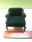 Vintage Dollhouse  Miniature  Green Velvet Upholstered Chair  Side Table   Lamp