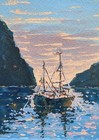 Aceo Print  Pirate Ship Nautical Dawn Fantasy Sunrise Seascape  2 5  X 3 5 