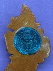 Guyana Vtg 1970 s Wooden Lapel Pin Shaped Like Guyana coat Of Arms flag glazed