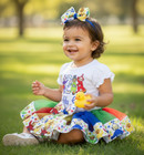 Girls Tubbies Birthday Ribbon Tutu Outfit   Tele Colorful Tutu  Tshirt   Bow New