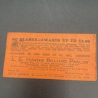 L e  Hunter Billiard Parlor Customer Loyalty Voucher Coupon Punch Card