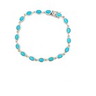 Sterling Silver Turquoise Bracelet Dk 925 Vintage Oval Link Southwestern