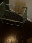 Vintage Amsco Blue Metal Doll E Crib Wooden Wheels Mattress Lamb Decals