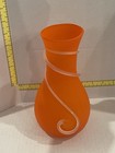 Orange Glass Vase With Clear Applied Glass 8 h 2 75 d Antique Vintage 