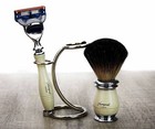 Ivory Color 3 Piece Men s Shaving Set  Badger Hair Brush  5 Blade Razor   Stand