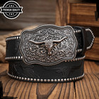 Western Vintage Mens Fashion Bull Leather Belt Buckle High Quality Strap Black