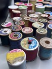 Thread Spools Sewing Mixed Colors Sizes Wood Plastic Vtg Sewing Lot Of 90