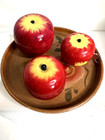 3 Vtg  Japan Wooden Miniature Apples 2 Toys W  Cups saucers   1 Meas  Tape  Tray