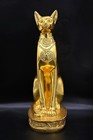 Rare Ancient Egyptian Bastet Cat Goddess Statue Golden Pharaonic Collectible Bc