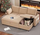 3 In 1 Pull Out Sofa Bed Sleeper Sofa With Storage Chair Sectional L Shape Couch