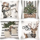 Christmas Stripes Pillow Covers 18x18 Set Of 4 Snowman Reindeer Gloves Throw Pil
