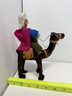 Vintage Folk Art Camel Rider Figurine Handmade Leather Camel Cloth Doll Statue