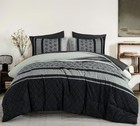 Boho Comforter Set Queen Size black Gray Striped Bed In A Bag 7 Piece Plaid Comf