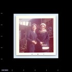 Old Vintage Square Color Photo Pair Lovely Women Duo Outside House Glasses