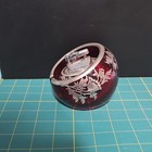 Red Glass Etched Table Lighter And Ashtray Set Decorative Tobacciana Collectible