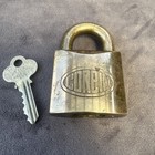 Antique Vtg Brass Corbin Padlock Lock W  Original 2l62567 Key 1    Wide Usa