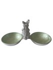 Easter Pewter Rabbit Green With 2 Enamel Jewelry Trinket Candy Bowls trays
