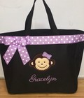 Cute Monkey Girl Personalized Baby Diaper Bag Tote Monogrammed 