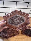 Vintage Hand Carved Leaf Pattern Wooden Decorative Bowl tray Set Of 3
