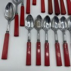 Vintage 35pc Silverware Flatware Mixed Set Red Bakelite Chrome Stainless Plate