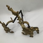 Pair Of 19th Century French Brass Fireplace Chenets Andirons Firedogs Rococo