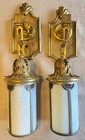 Great Pair Early 1900s Arts And Crafts Leaded Slag Glass Sconces Antique Rewired