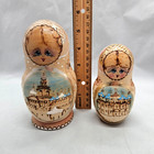 Vtg Russian Burned Wood Hand Painted Matryoshka Nesting Dolls Set Of 5 Orthodox