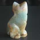 2   Hand Carved Gemstone Crystal Indian Agate Cat Figurine Animal Carving Decor