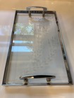 Vintage Etched Floral Mirrored Vanity Serving Tray Chrome Handles 14 5   