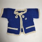 Vintage Hand Crochet For Doll  16-18  Sweater   Pantaloons Booties Blue white 