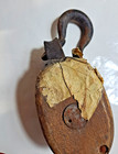 Vintage Wooden Double Block   Tackle Pulley Iron Hook Farm Barn Nautical Antique