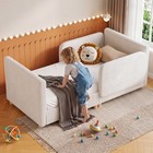 2-in-1 Convertible Kids Sofa Bed     Toddler Couch With Guardrails Low-profile Bed