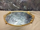 Vintage Filigree Rope Gold Tone Oval Mirror Vanity Dresser Tray 14    310