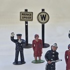 Vintage Barclay Manoil Lot Of 8 Lead Figurines Traffic Police Firemen Signs