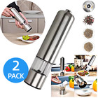 2x Electric Salt Pepper Grinder Mill Shakers Set Adjustable Stainless Steel Usa