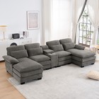 124  U-shape Sectional Sofa Chenille Cloud Couch W  Console Cup Holder Pillows