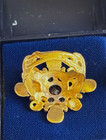 Antique Victorian Memento Mori Skulls Gilded Flowers Form Big Garnets Ring