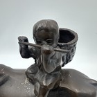 Antique Chinese  Bronze Of  Boy With Basket  Flute   On Water Buffalo 8 5    High 