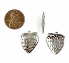 12 Vintage Silver Plated Steel Strawberry Fruit 21x17mm Charm Bead Pendants 5583