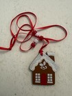 Hand Painted Wooden Gingerbread House Christmas Tree Ornament Glitter Ribbon