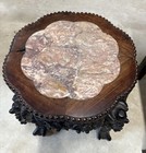Antique Chinese Carved Hardwood Marble Top Combo - Table   Stool - 19th Century