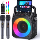 Portable Karaoke Machine Bluetooth Speaker With 2 Wireless Mics Lights Pa System