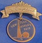 New York World s Fair 1939 Round Label Pin 2 Sided Brooch Medal Rare Orange blue