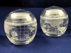 Vintage Nestle Nescafe World Globe Etched Glass Salt And Pepper Shakers Pair