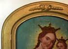 19th C  Mexican Folk Retablo - Antique Painting On Tin - Carved Frame - 18  H