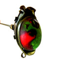Rare Antique Hat Pin Red Green Glass Stone 9  Long Brass Dome Hammered