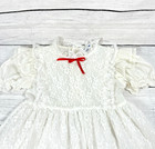 Vintage Fayette White Toddler Girl Dress Sz 4t Circle Lace Floral Red Bow Cottag
