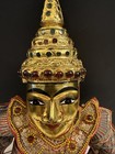 Ornate Burmese Marionette Puppet With Gold Face And Sequined Costume 