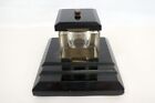 Antique 1920s 1930s Black Glass Crystal Inkwell Pen Holder Modern Design